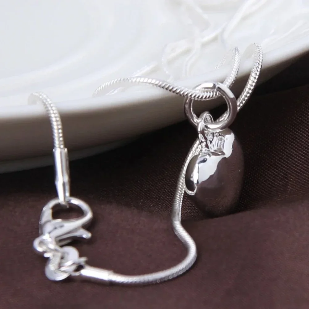Snake 925 Sterling Silver Rope Chain Heart Love Necklace Wedding Engagement - Picture 3 of 9